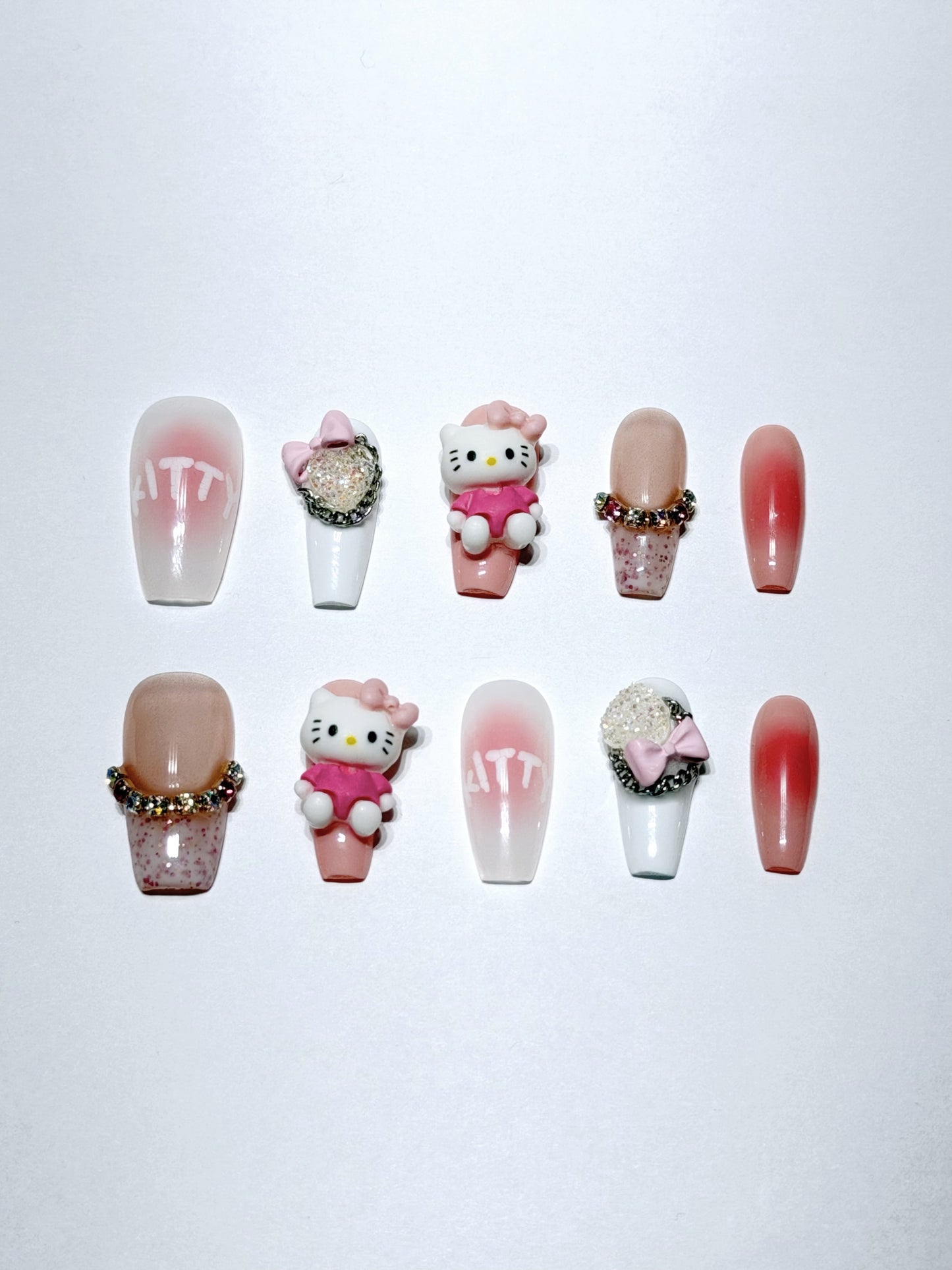 Hello Kitty Luxury 3D Press-On Nails – Handmade Pink Charm Set